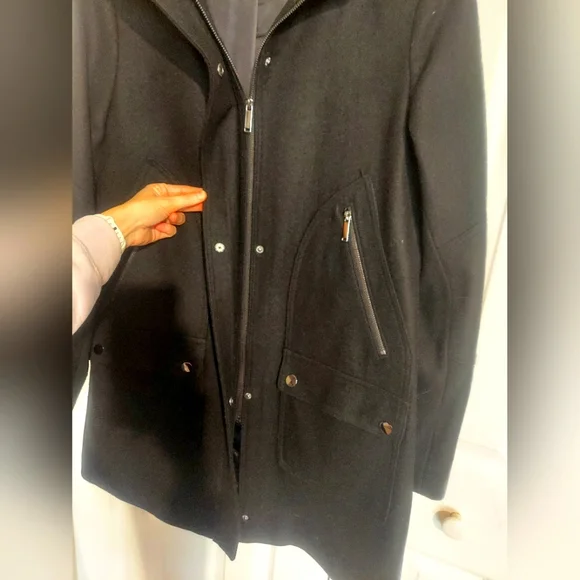 Black Hooded Women's Coat - Picture 2 of 4